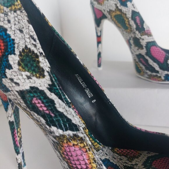 AZALEA WANG Stilettos Pumps Sz 8 Faux Snake Mob Wife Glam Pink White Pointy Toe - Picture 9 of 15